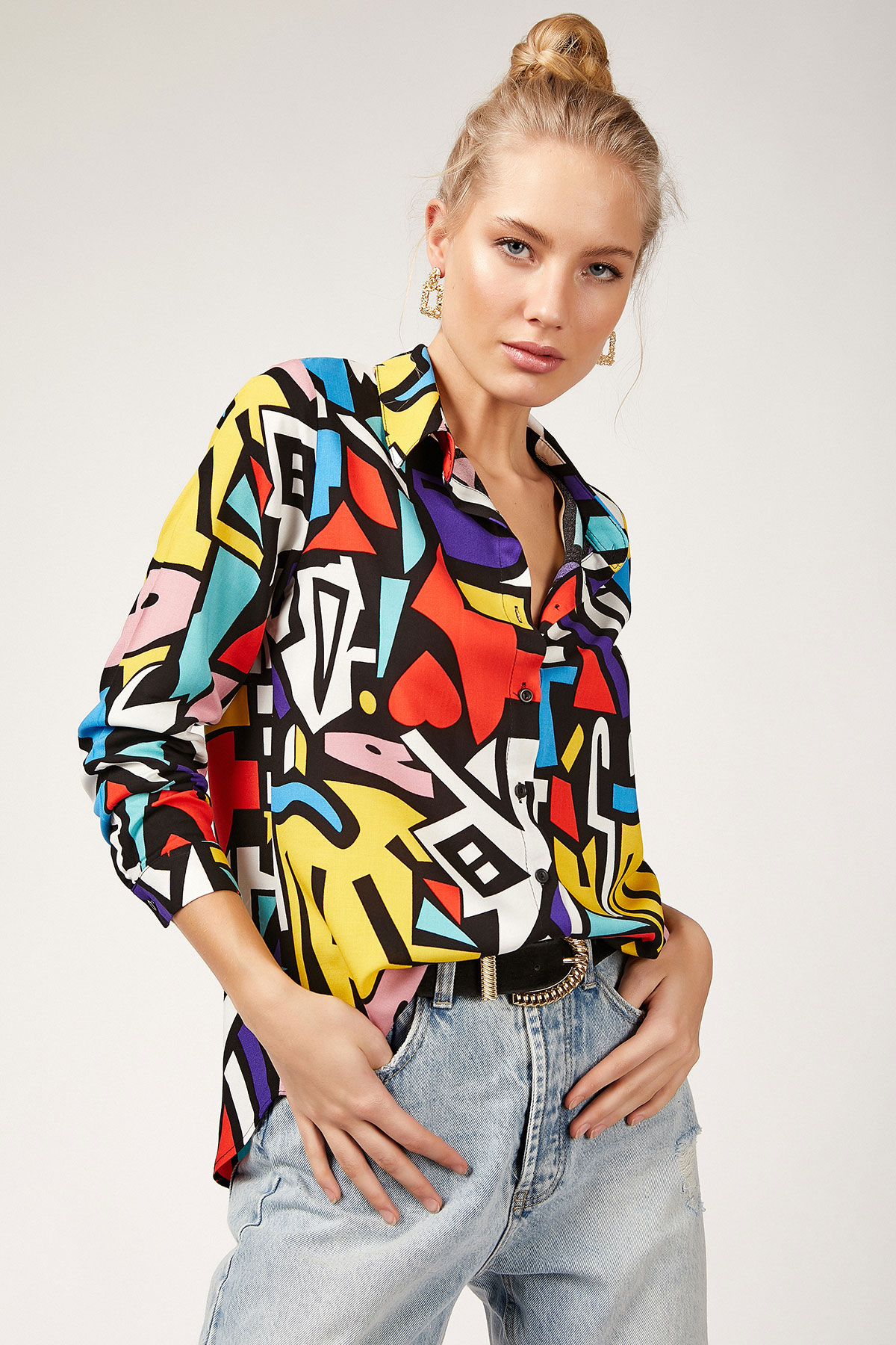 Women's Patterned Multi-color Viscose Shirt