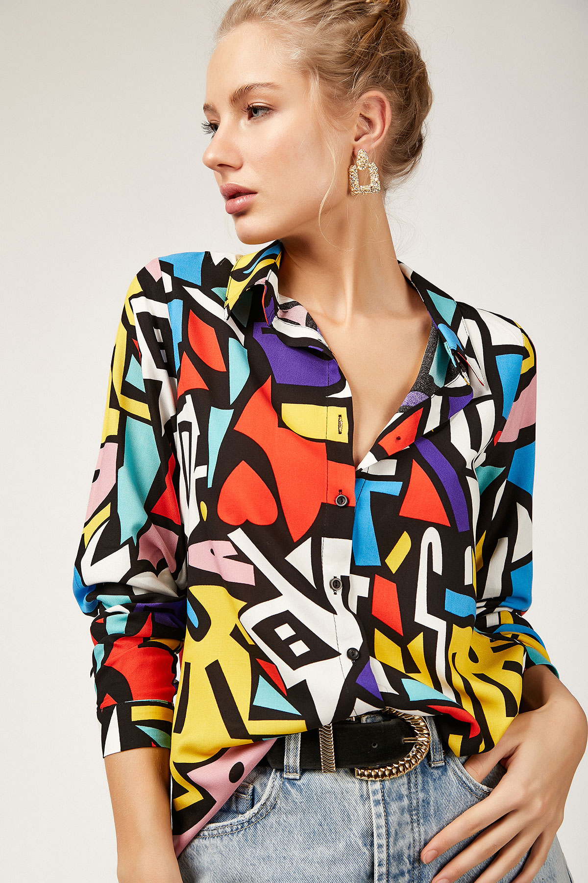 Women's Patterned Multi-color Viscose Shirt - Image 2