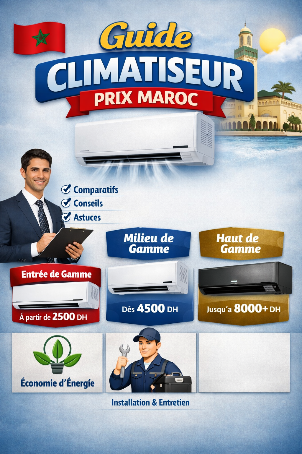 Compratif peix Climatiseur Maroc : Mural, Inverter, Split & Mobile